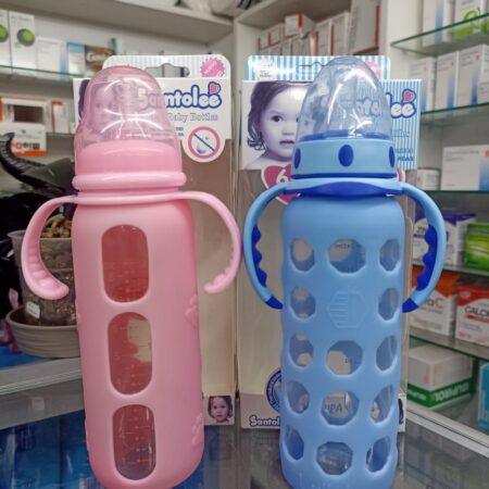 Biberón De Vidrio Santolee Class Baby Bottes 8 Onzas Con Tetina De Silicona (celeste ,rosado,morado Y Verde)...venta X 1unidad