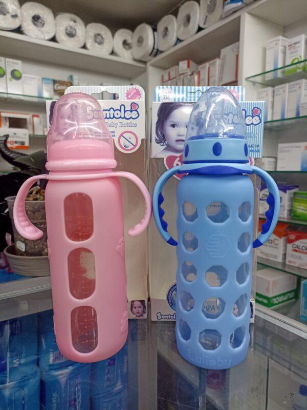 Biberón De Vidrio Santolee Class Baby Bottes 8 Onzas Con Tetina De Silicona (celeste ,rosado,morado Y Verde)...venta X 1unidad