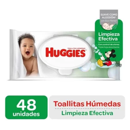 Toallitas Húmedas Huggies Limpieza Efectiva  Color Verde X 48 Und ( pañitos humedos )....venta X 1unidad