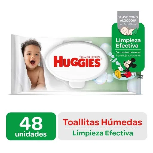 Toallitas Húmedas Huggies Limpieza Efectiva  Color Verde X 48 Und ( pañitos humedos )....venta X 1unidad