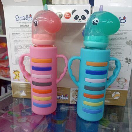 Biberon De Vidrio Santolee Con Protector De Silicona Unicornio Anticolicos Antiderrame Con Asas...venta X 1unidad