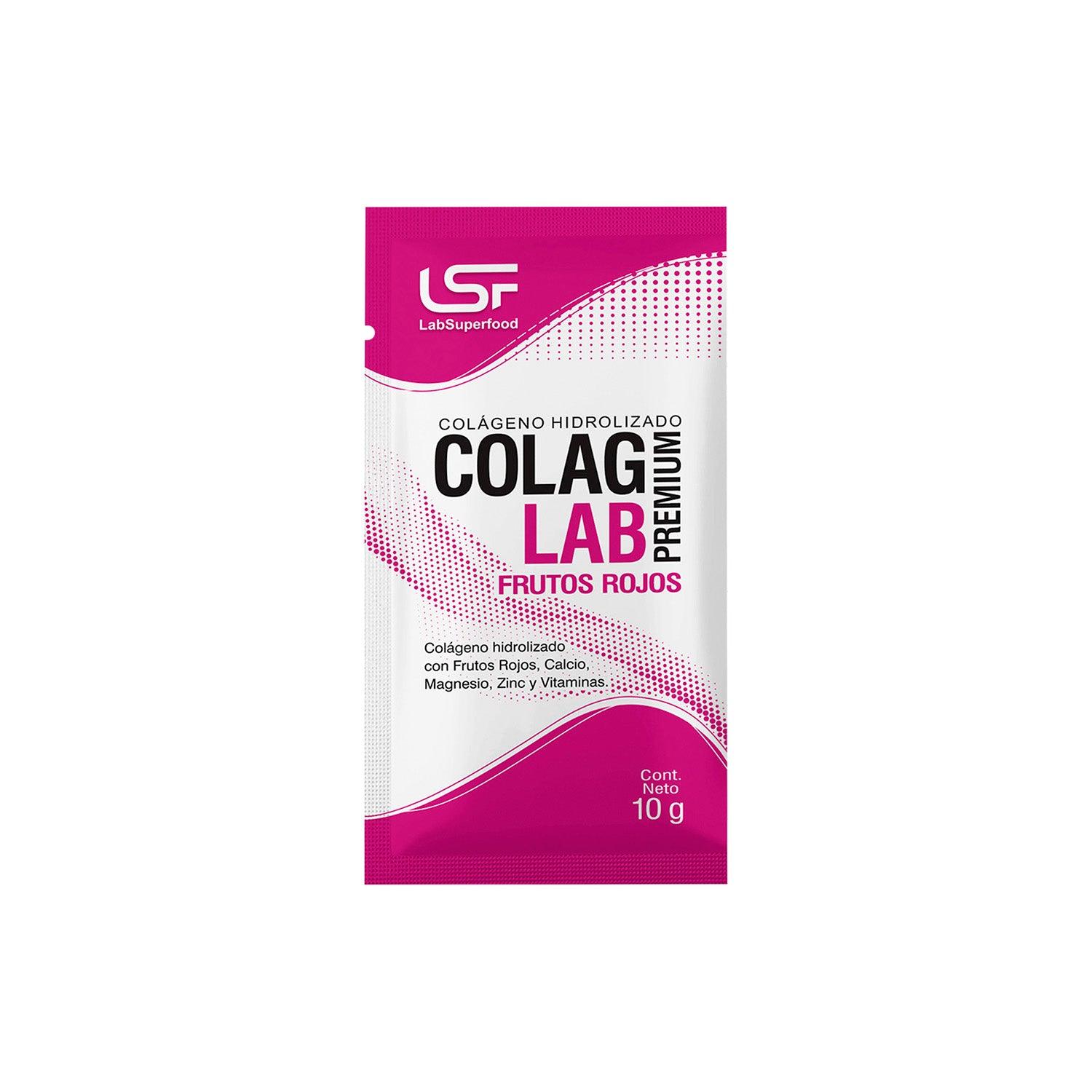 Colágeno hidrolizado COLAG LAB ( colágeno hidrolizado,frutos rojos,aceite vegetal,magnesio y zinc) sachet peso neto 10 gr...venta x una unidad