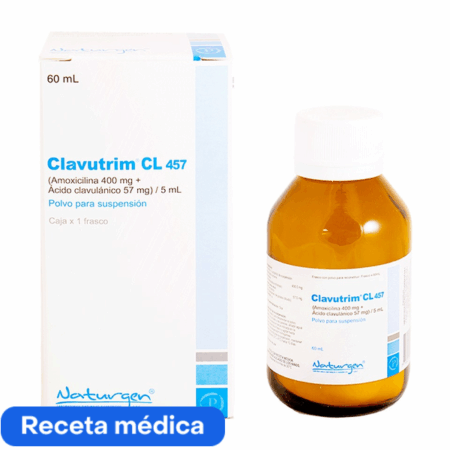 jarabe clavutrim cl 457(amoxicilina 400mg+acido clavulanico 57 mg)/5ml cont.neto 60 ml............venta x una unidad