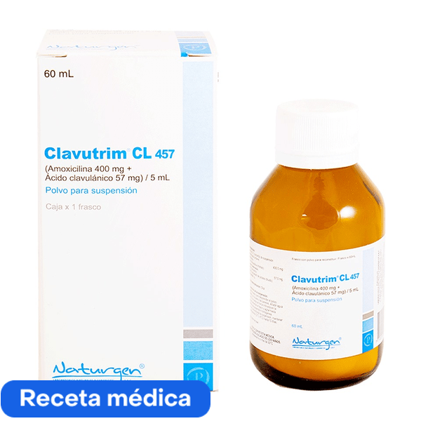 jarabe clavutrim cl 457(amoxicilina 400mg+acido clavulanico 57 mg)/5ml cont.neto 60 ml............venta x una unidad