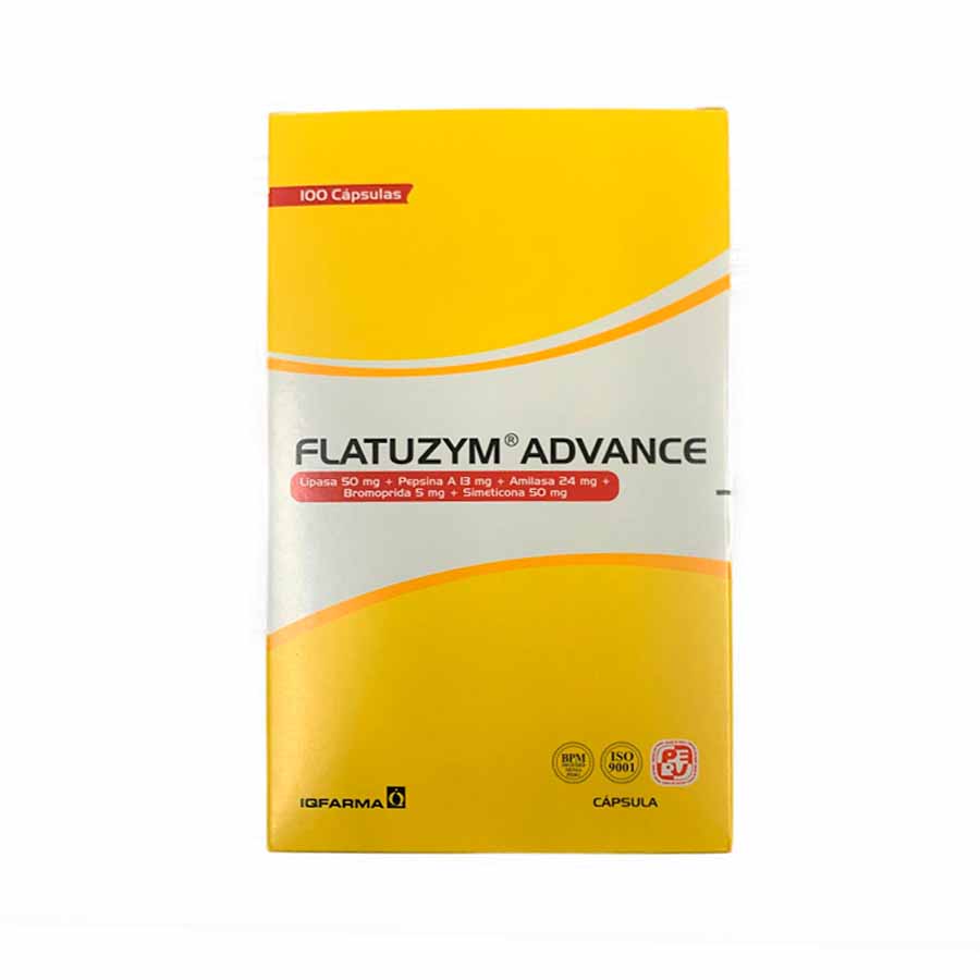 Flatuzym Advance  (lipasa 50mg + Pepsina A 13 Mg+amilasa 24mg+bromoprida 5mg +simeticona 50mg )x 100 Capsulas...venta X 1unidad: imagen 1