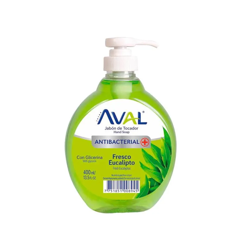 Jabon Líquido Aval Antibacteriano Fresco Eucalipto Cont. Neto 400ml...venta X 1unidad