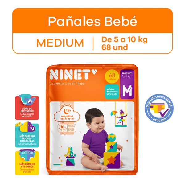 Pañal Ninet Talla M ( 68 Unidades) ( Pañales),...venta X 1paquete