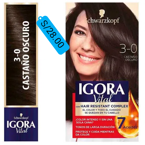 IGORA VITAL 3-0 (CASTAÑO OSCURO) X 2 TUBOS...venta x 1unidad