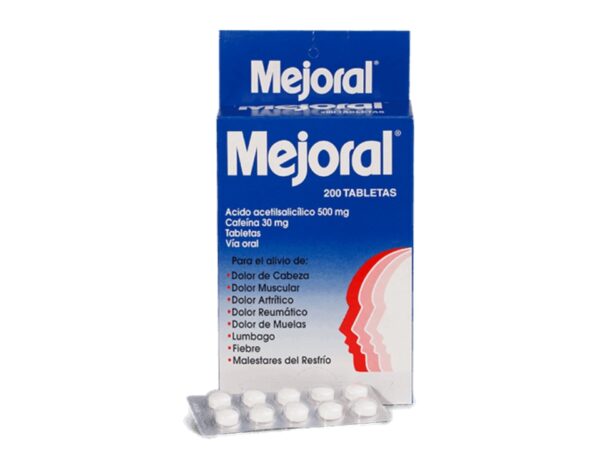 MEJORAL TABLETA( acetilsalicilico 500mg +cafeína 30mg) X 200...venta x 1unidad