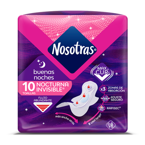 NOSOTRAS BUENAS NOCHES NOCTURNA INVISIBLE  FLUJO ABUNDANTE x10 TOALLAS......venta x 1 paquete