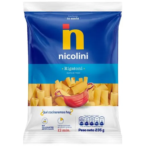 fideos CODO RAYADO  nicolini 235g ( pasta de trigo ) ....venta x 1 unidad