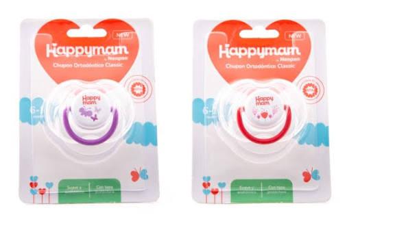 Chupon ortodontico classic happymam (0-6)meses (rosado y morado).....venta x una unidad