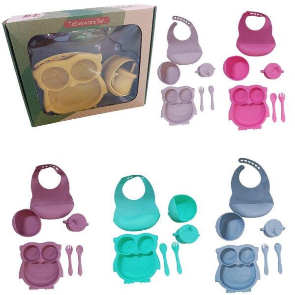 pack de silicona buho (plato,2 cubiertos vaso,plato de sopa)......venta x una unidad