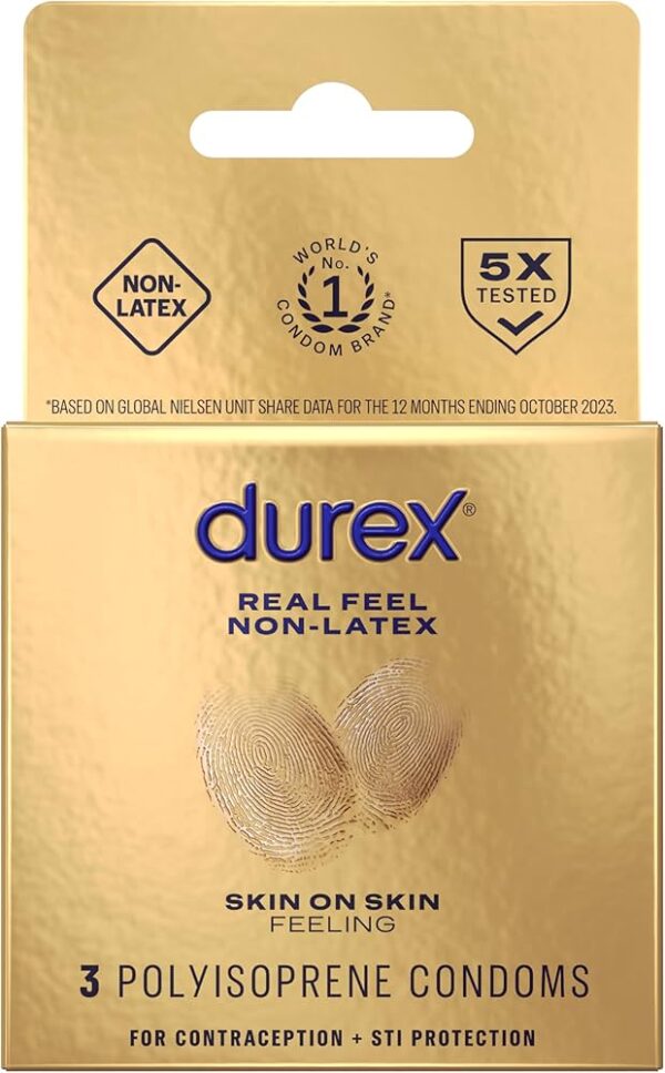 Preservativo durex real feel contiene 3 condones..............venta x una unidad