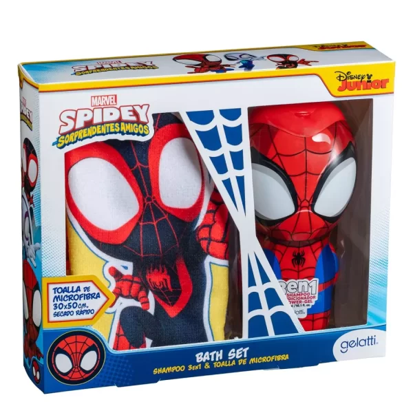 Estuche spidey shampoo ,acondicionador 2 en 1 mas toalla microfibra 30 x50 cm ( gelatti ) .....venta x una unidad