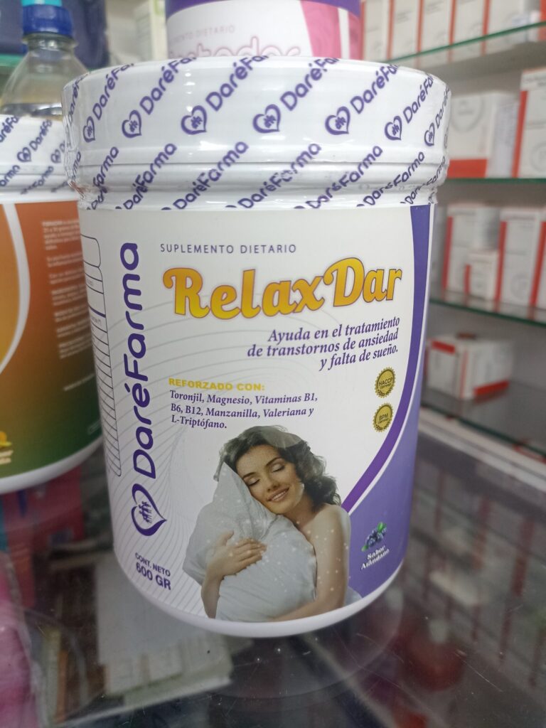 Relaxdar polvo pote x 600 gr sabor arandano (citrato de magnesio,toronjil,b1,b6,b3,b5,c,citrato de zinc,hierro,manzanilla,valeriana,triptófano sucralosa)