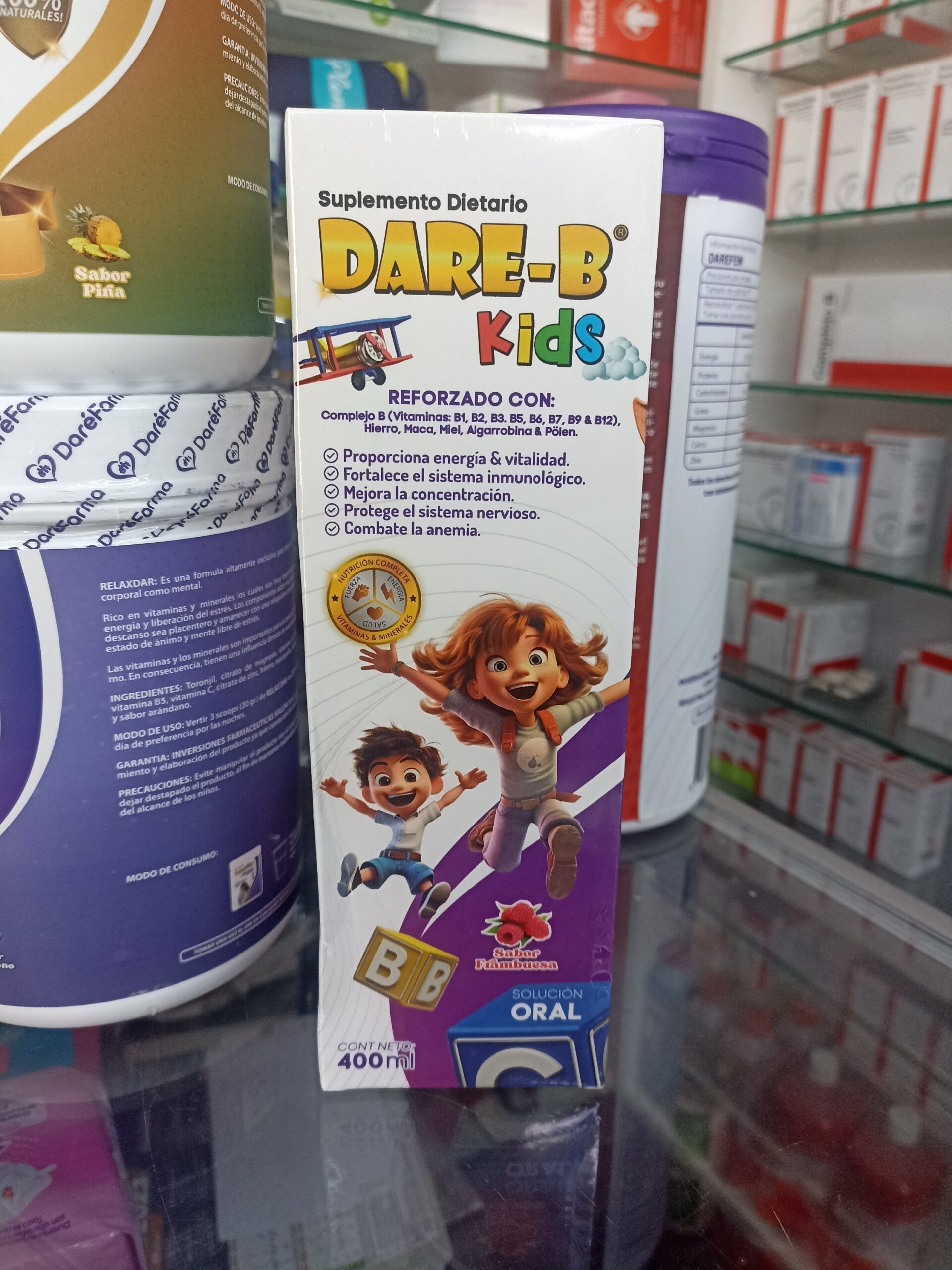 Dare- B  Kids jarabe cont.neto 400 ml (b1,b2,b3,b5,b6,b7,b9,b12 polen ,algarrobina, miel de abeja,maca negra)...........venta x una unidad: imagen 1