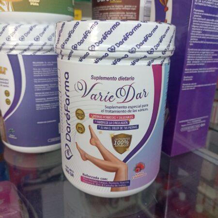 Varie Dar  Suplemento dietario especial para el tratamiento de las varices  600gr.  maiz morado, caigua, romero, niacina, vitamina E, citrato de zinc , castaña de indias , sucralosa   sabor frambuesa.: imagen 1