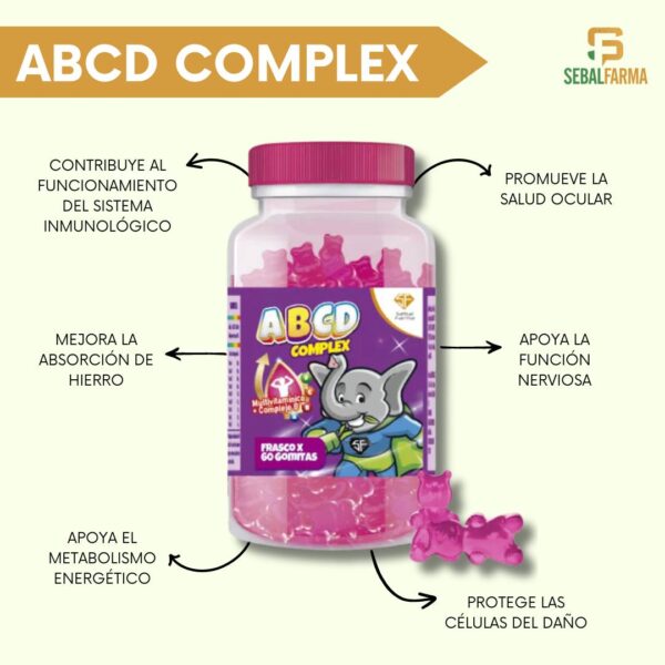 kids Gomitas A,B,C,D complex (Vitaminas ,A,B1,B2,B6,B9,B12 D,C,E) cont.neto 50 unidades....venta x una unidad