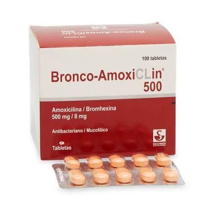 Bronco- Amoxiclin 500 mg tableta ( amoxicilina 500 mg + bromhexinaclorhidrato 8 mg)...venta x una unidad