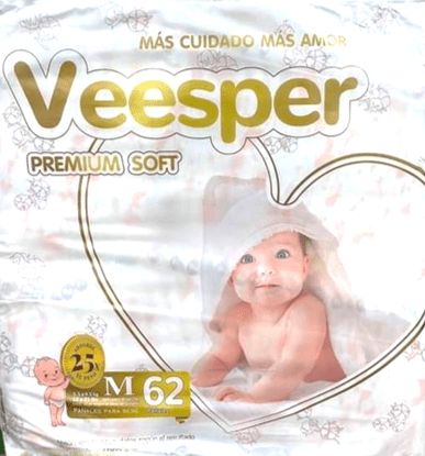 Pañal veesper talla M contiene 62 pañales.................venta x un paquete