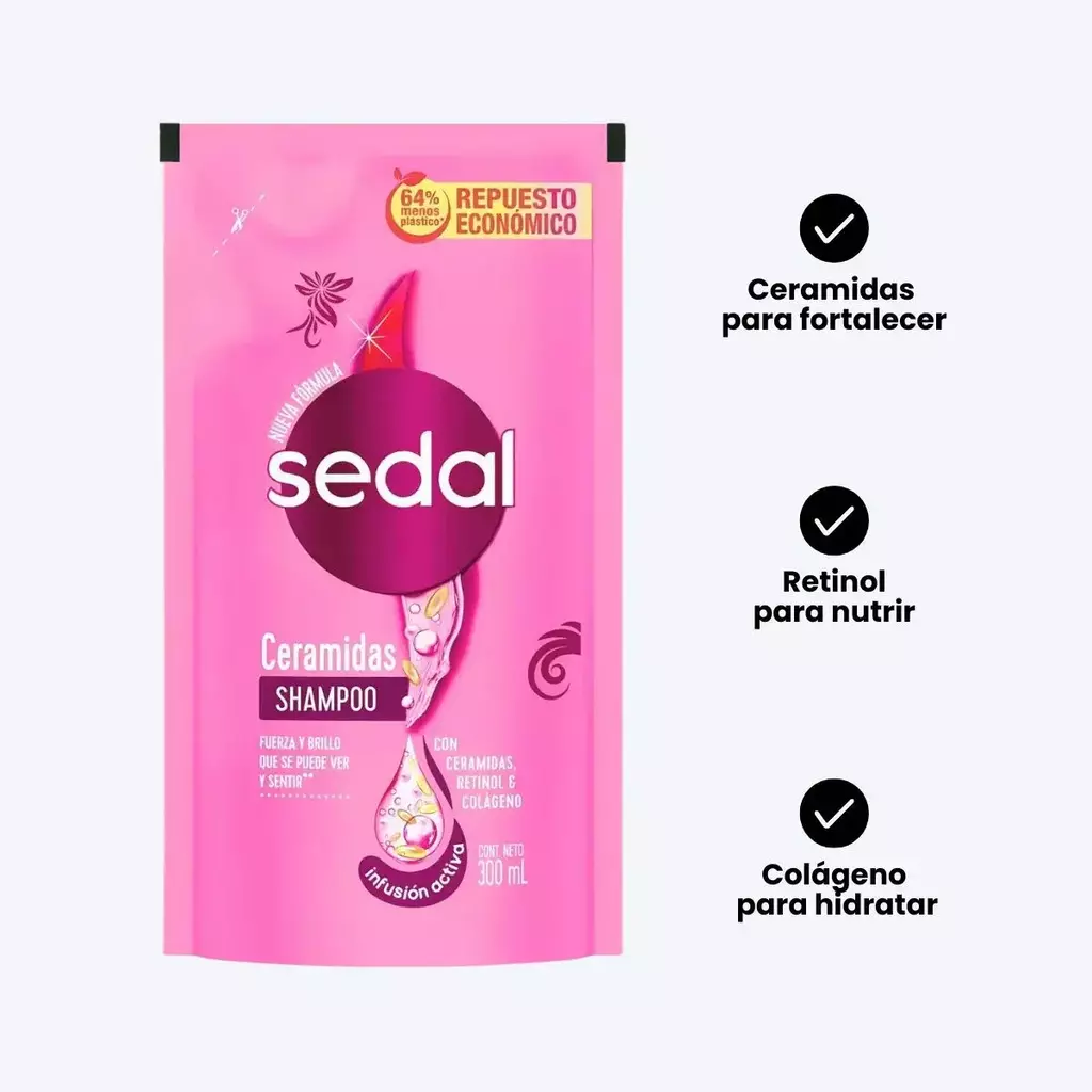 Shampoo En Sachet Sedal Ceramidas + acondicionador cont.neto 20 ml.....venta X 1 unidad: imagen 1
